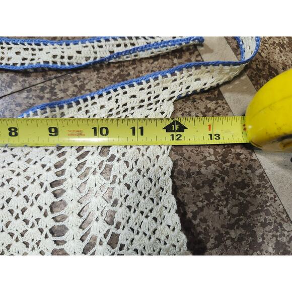 Vintage Child-Size Hand Crocheted Half Apron Beige Blue Prairie Farmgirl Cottage - Picture 2 of 7